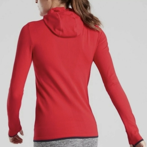 Athleta Tops - Athleta XS RED Flurry Balaclava Seamless Hoodie Pullover Compression Thumbhole